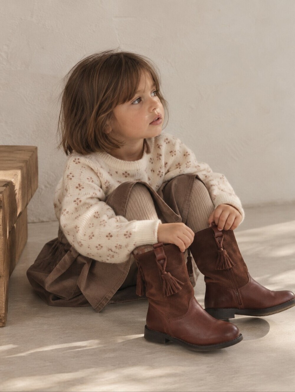 Zara Kids Brown Leather Suede Tassel Riding Boots Toddler Size 9.5